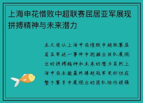 上海申花惜败中超联赛屈居亚军展现拼搏精神与未来潜力